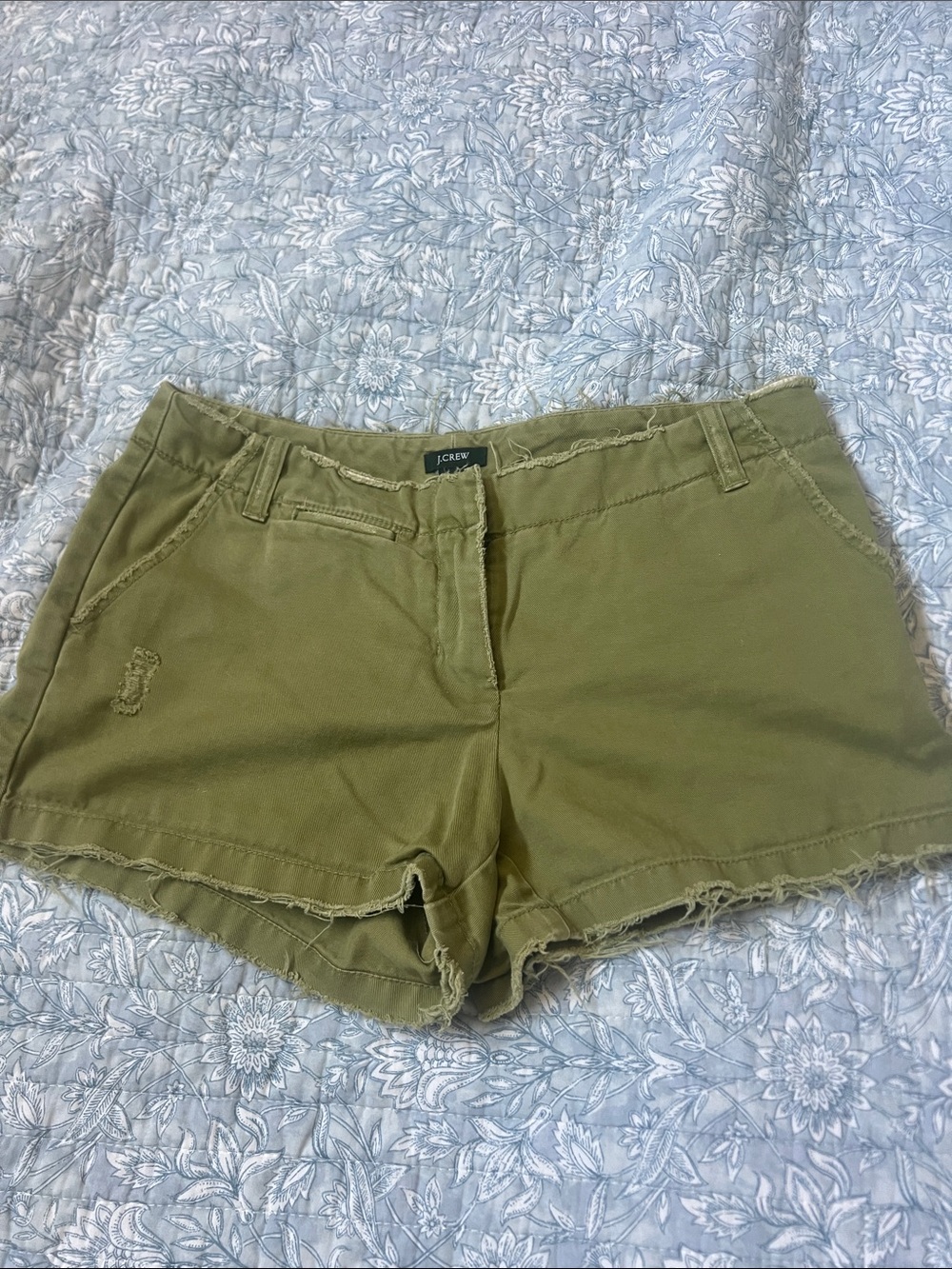 J. Crew Olive Green Distressed Cotton low rise chino army Shorts 4